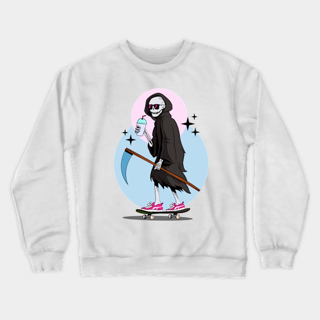 Death Rides On A Skateboard Crewneck Sweatshirt by KohorArt